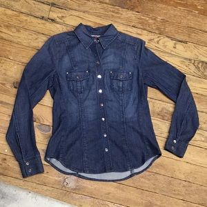White House Black Market Denim Blouse Size 2
